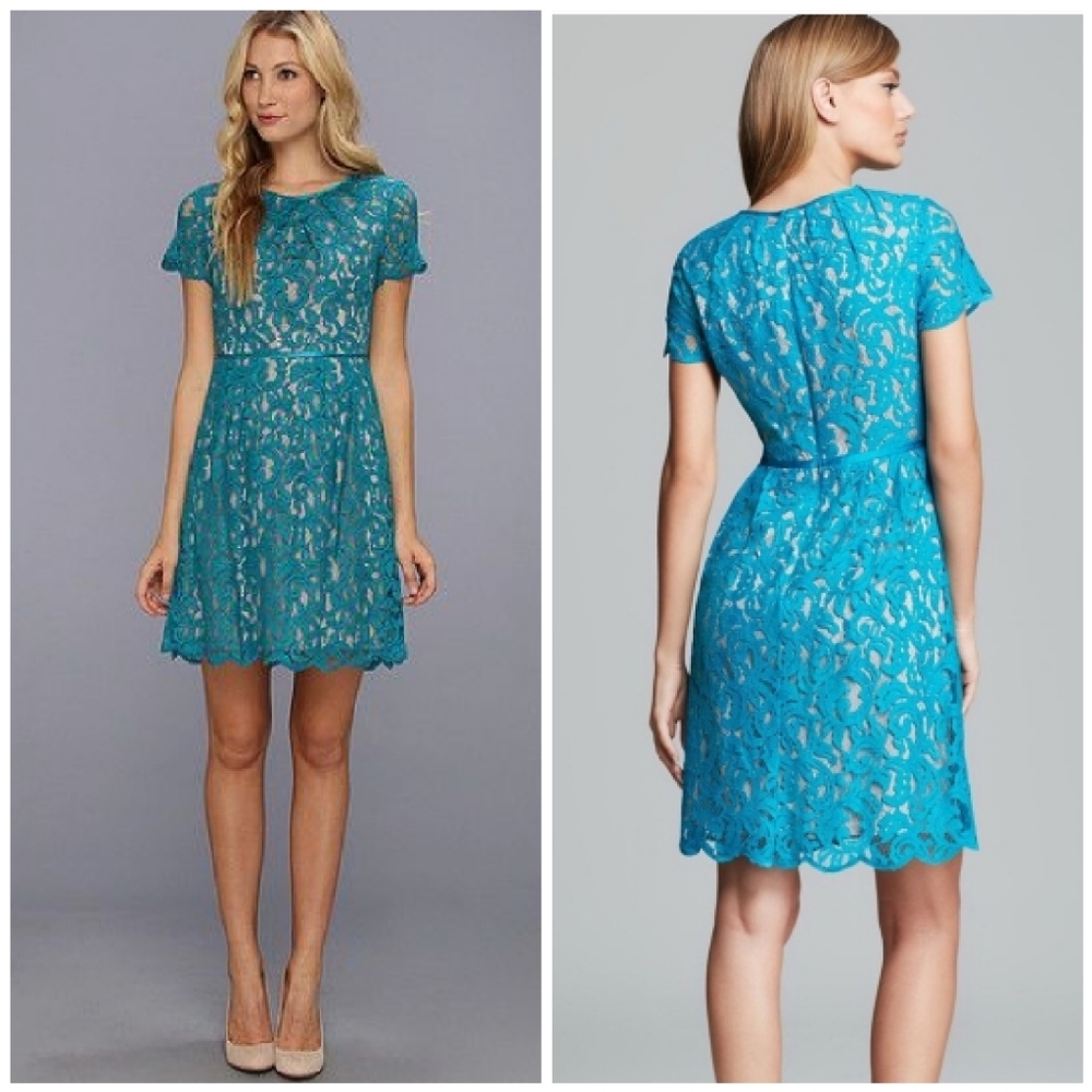 Adrianna Papell Turquoise Teal Lace Dress 6